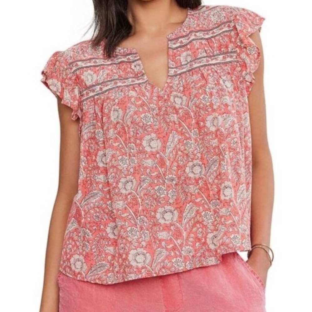 New Velvet by Graham & Spencer Kenzie Printed Flutter Sleeve TopFloral Pink …